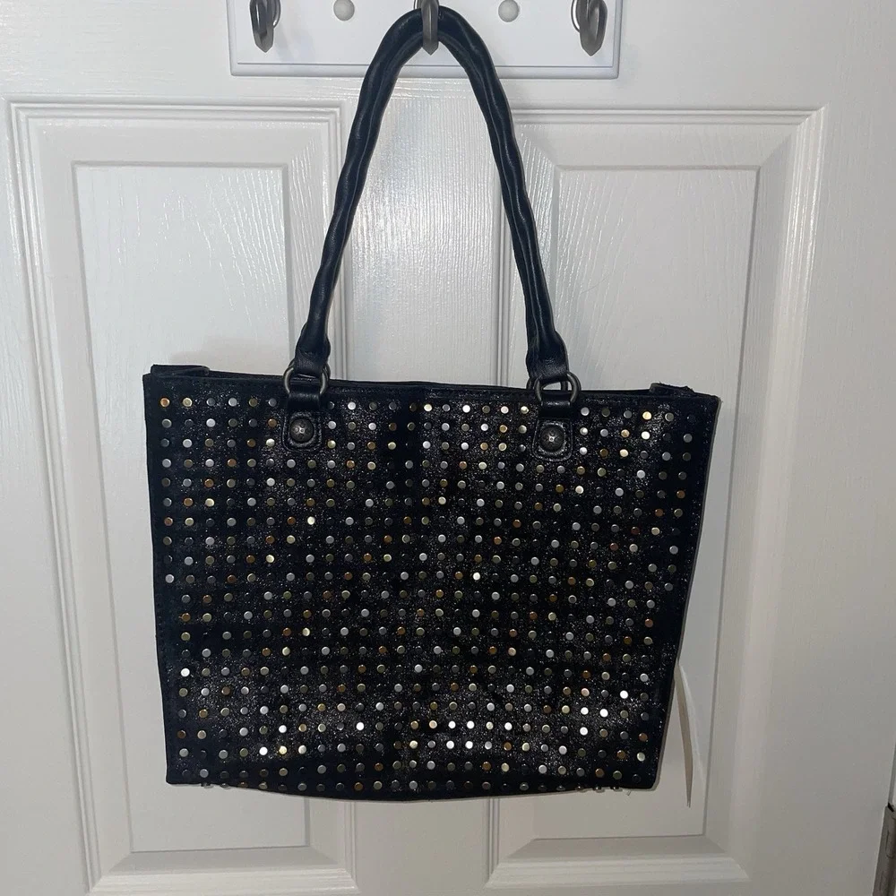 Patricia Nash Zancona Leather Black Studded Large Tote Purse Handbag NWT $249